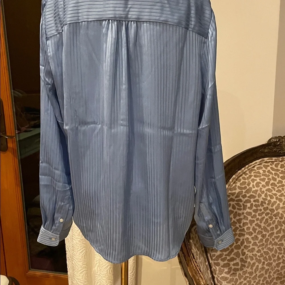 J Crew Gorgeous Blue Pleated Long Sleeve Blouse M EUC